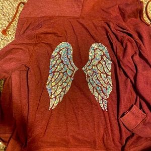 VS maroon sweatsuit - hoodie has angel wings in sequin